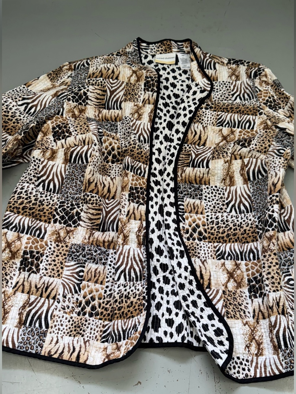 Alfred Dunner Patchwork Animal-Print Quilted Jacket Brown & Black plus size 16W
